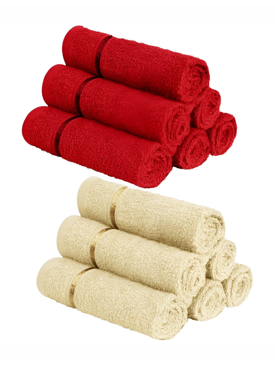

Story@home Red & Beige 12 Pieces Cotton 450 GSM Face Towels