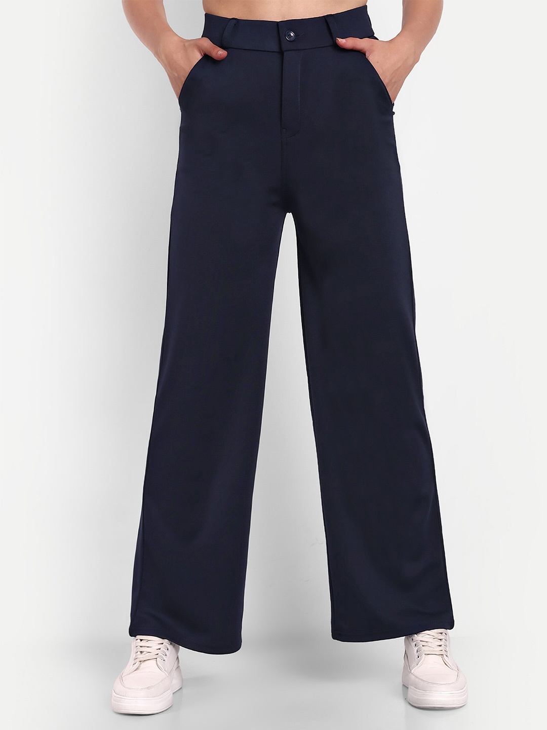 

BROADSTAR Women Navy Blue Smart Loose Fit High-Rise Trousers