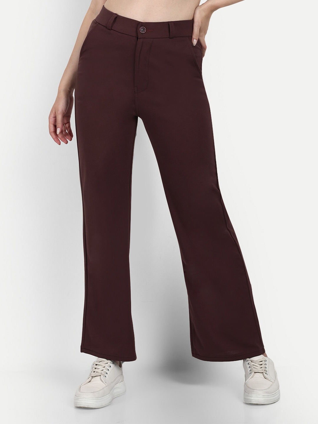 

BROADSTAR Women Smart Loose Fit High-Rise Cotton Trousers, Brown