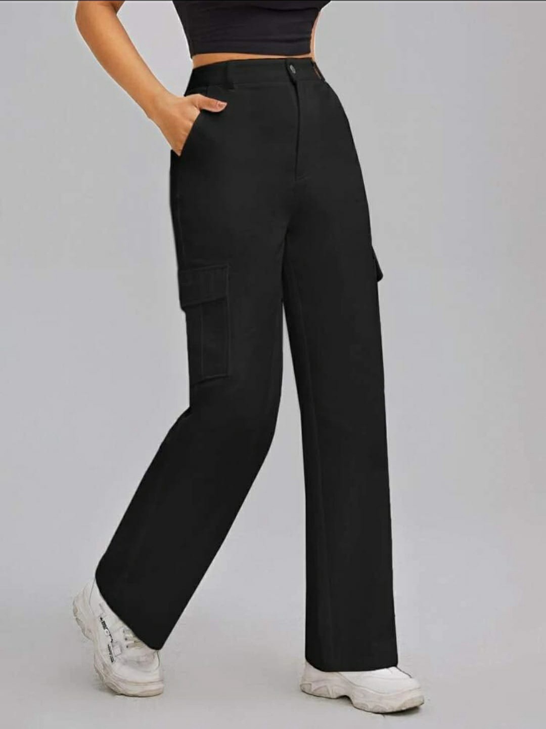 

BROADSTAR Women Smart Straight Fit High-Rise Easy Wash Trousers, Black