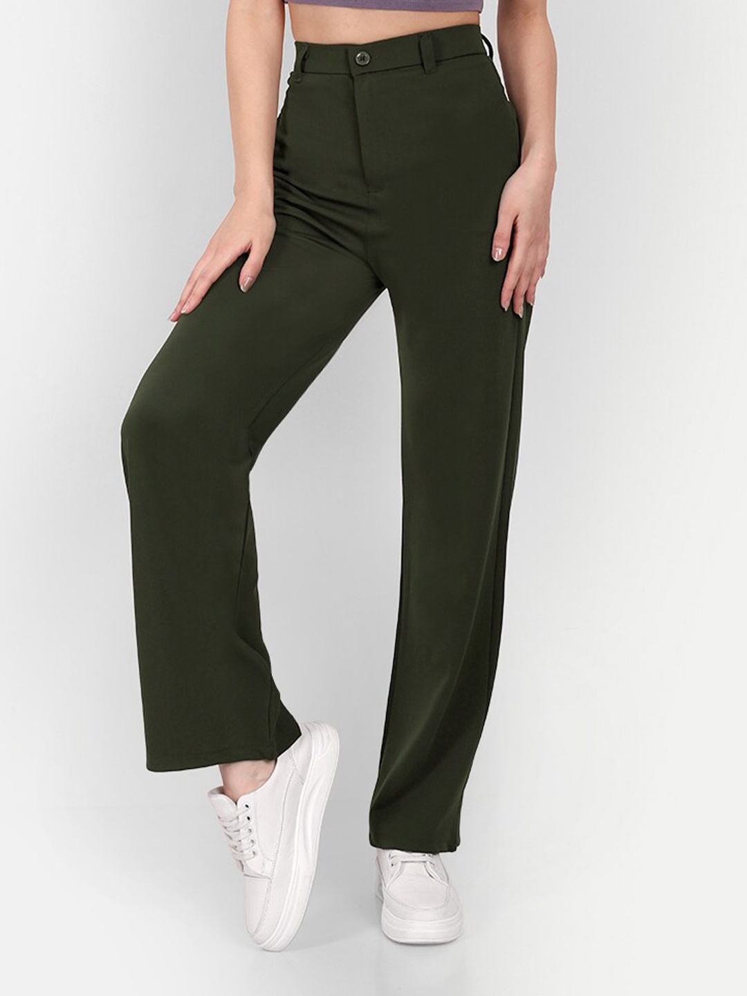 

BROADSTAR Cotton Regular Trousers Loose Fit Easy Wash Trouser, Olive