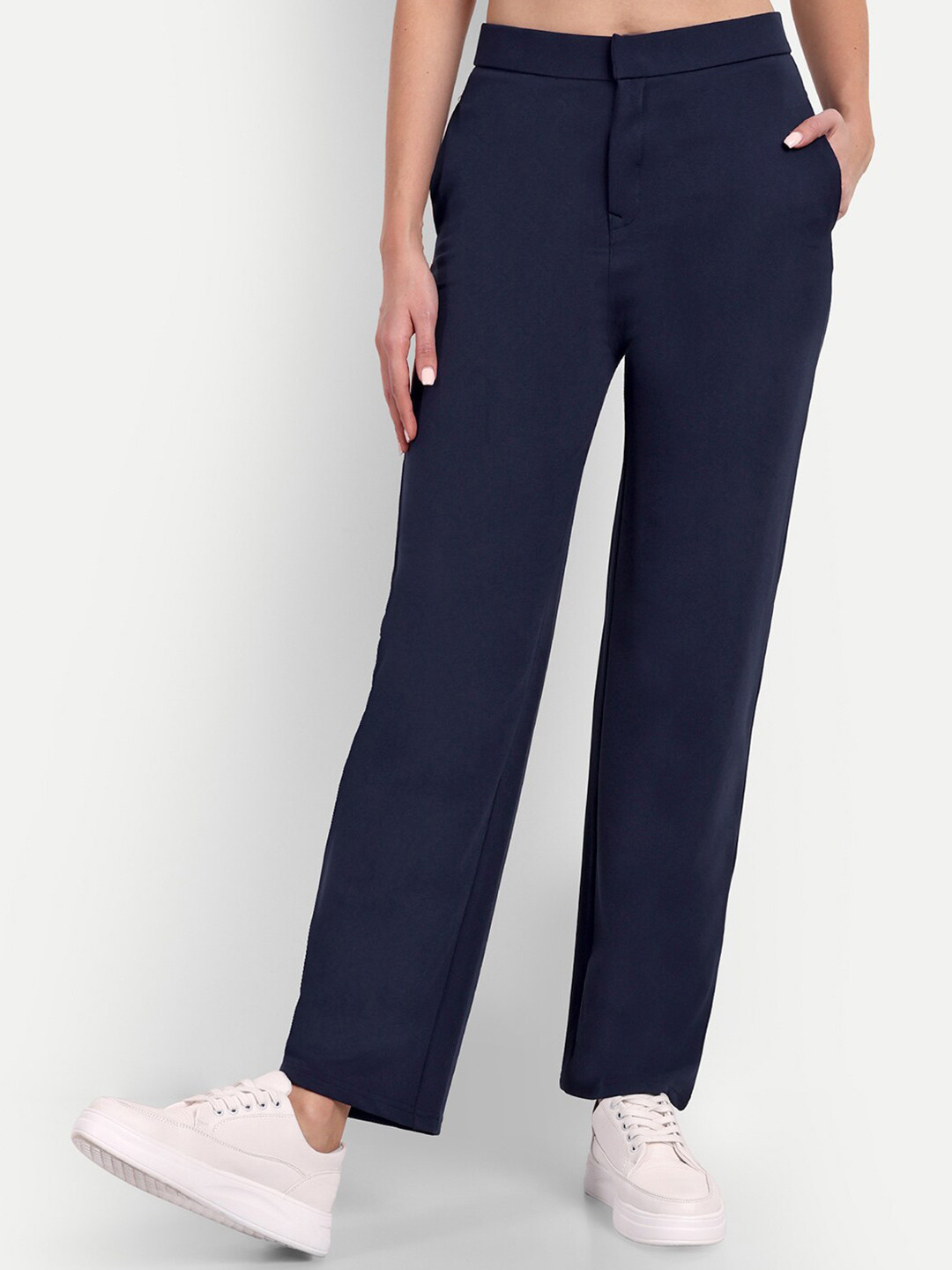 

BROADSTAR Women Smart Loose Fit High-Rise Trousers, Navy blue