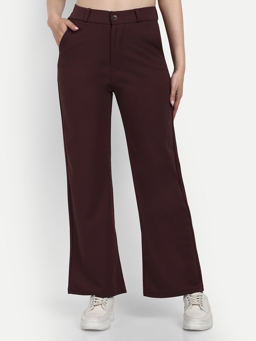 

BROADSTAR Women Smart Loose Fit High-Rise Stretchable Cotton Trousers, Brown