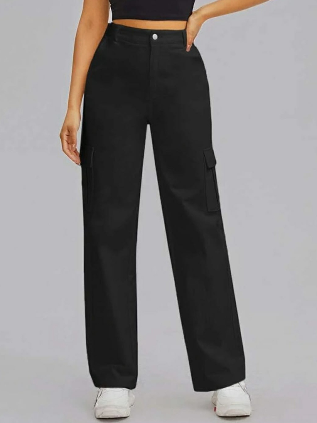 

BROADSTAR Women Straight Fit High-Rise Cargos, Black