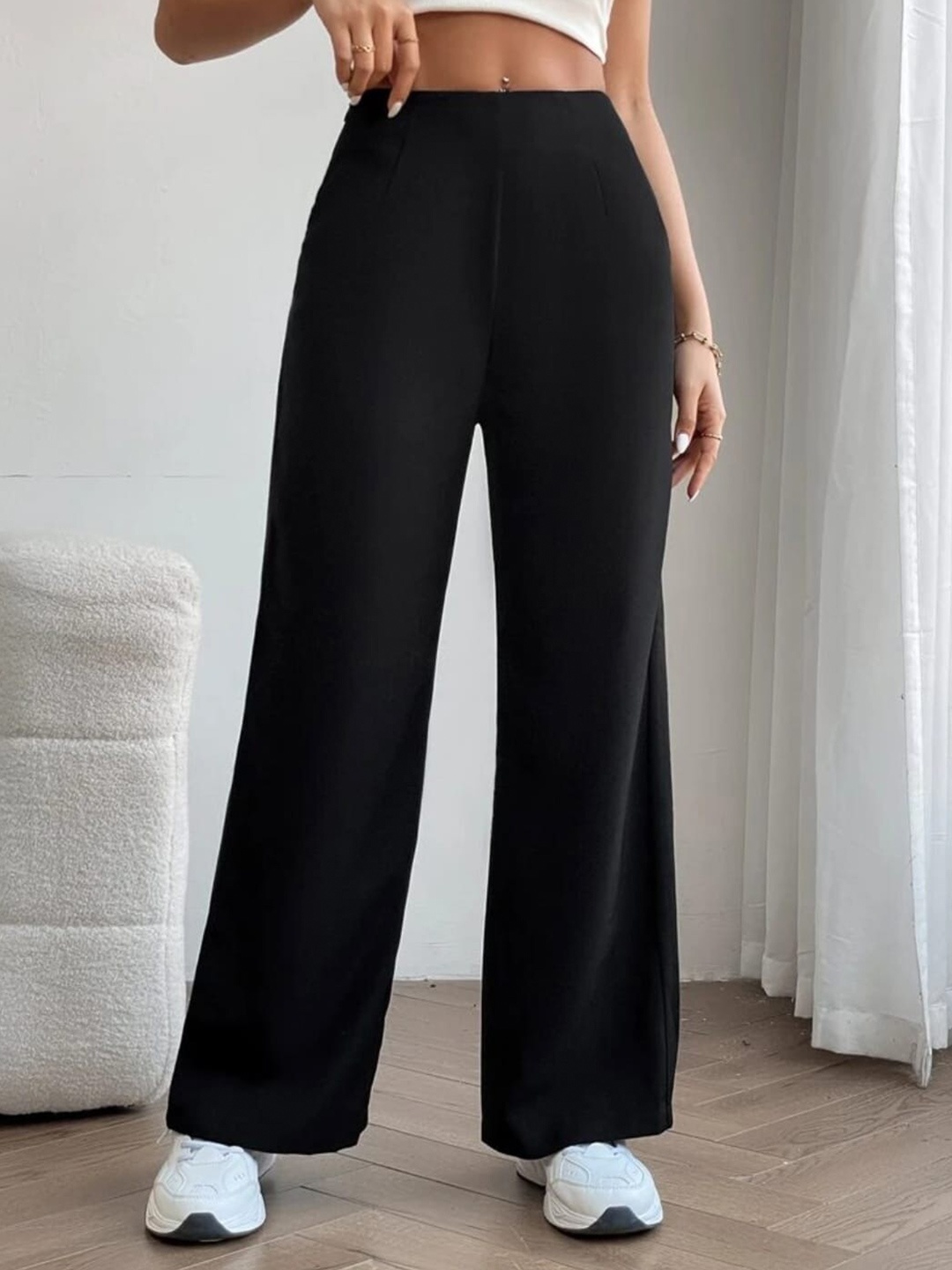 

BROADSTAR Smart Loose Fit High-Rise Easy Wash Trousers, Black