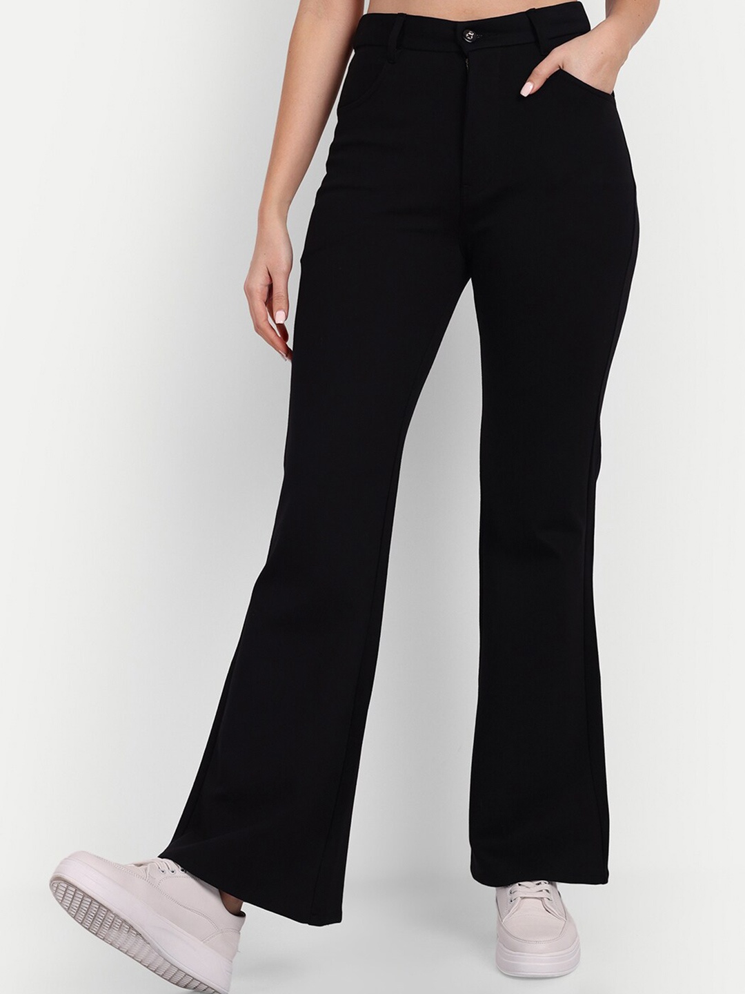 

BROADSTAR Smart Flared High-Rise Easy Wash Trousers, Black