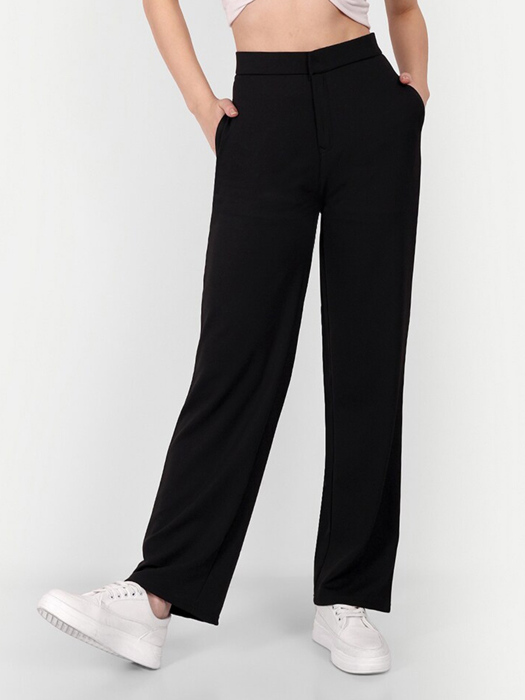 

BROADSTAR Smart Loose Fit High-Rise Easy Wash Chinos Trousers, Black