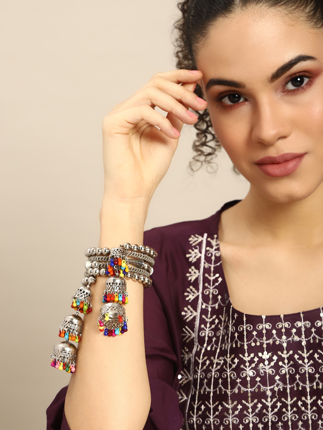 

Sangria Women Tasselled Silver-Plated Charm Bracelet, Multi