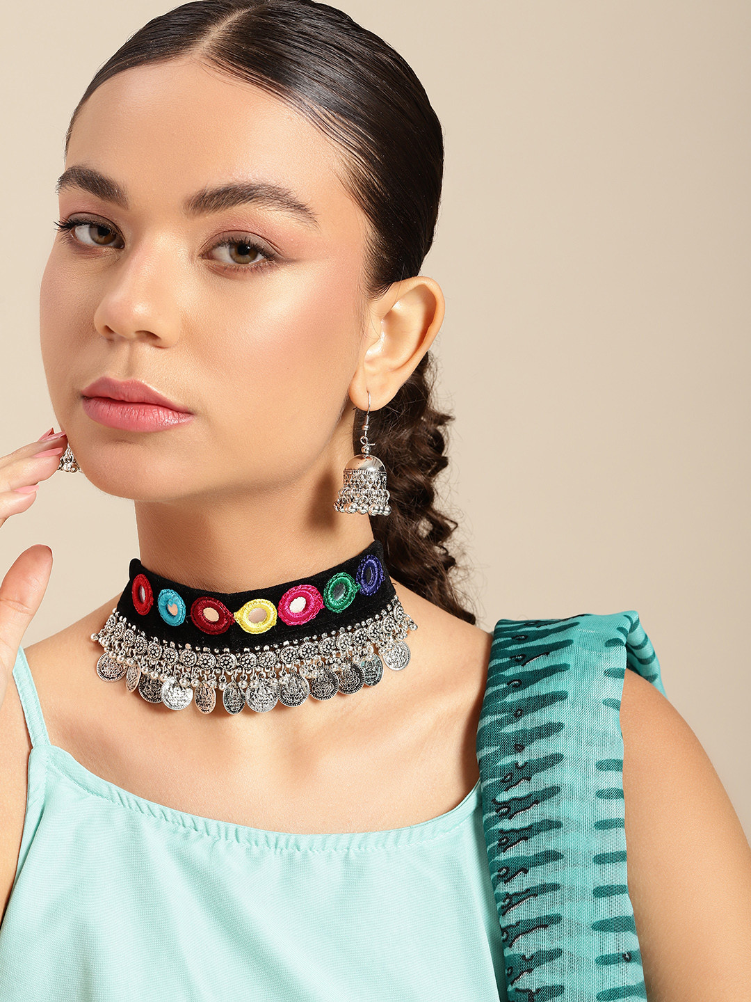 

Sangria Women Silver-Plated Oxidised Jewellery Set, Multi