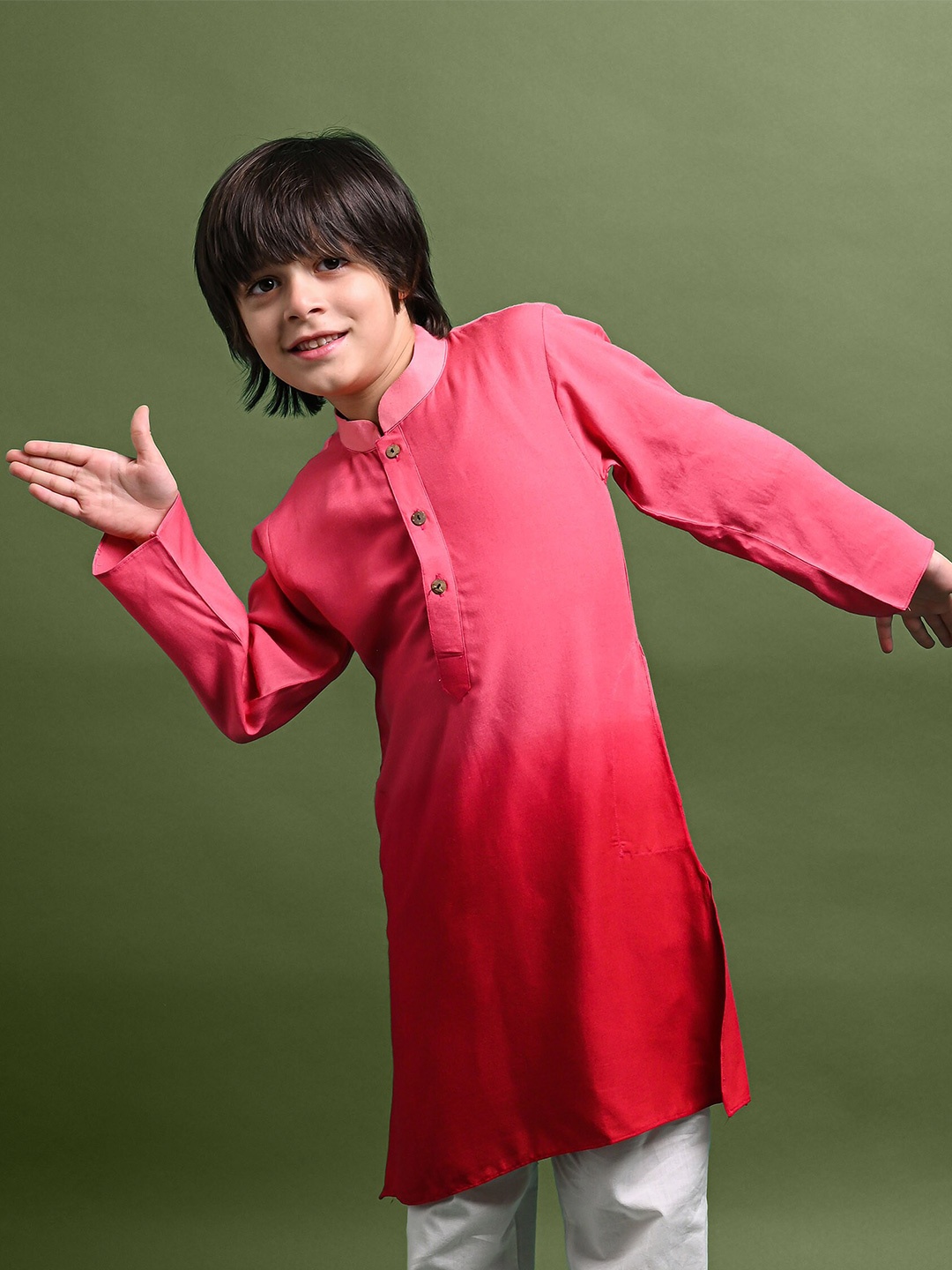 

VESHAM Boys Mandarin Collar Straight Kurta, Red