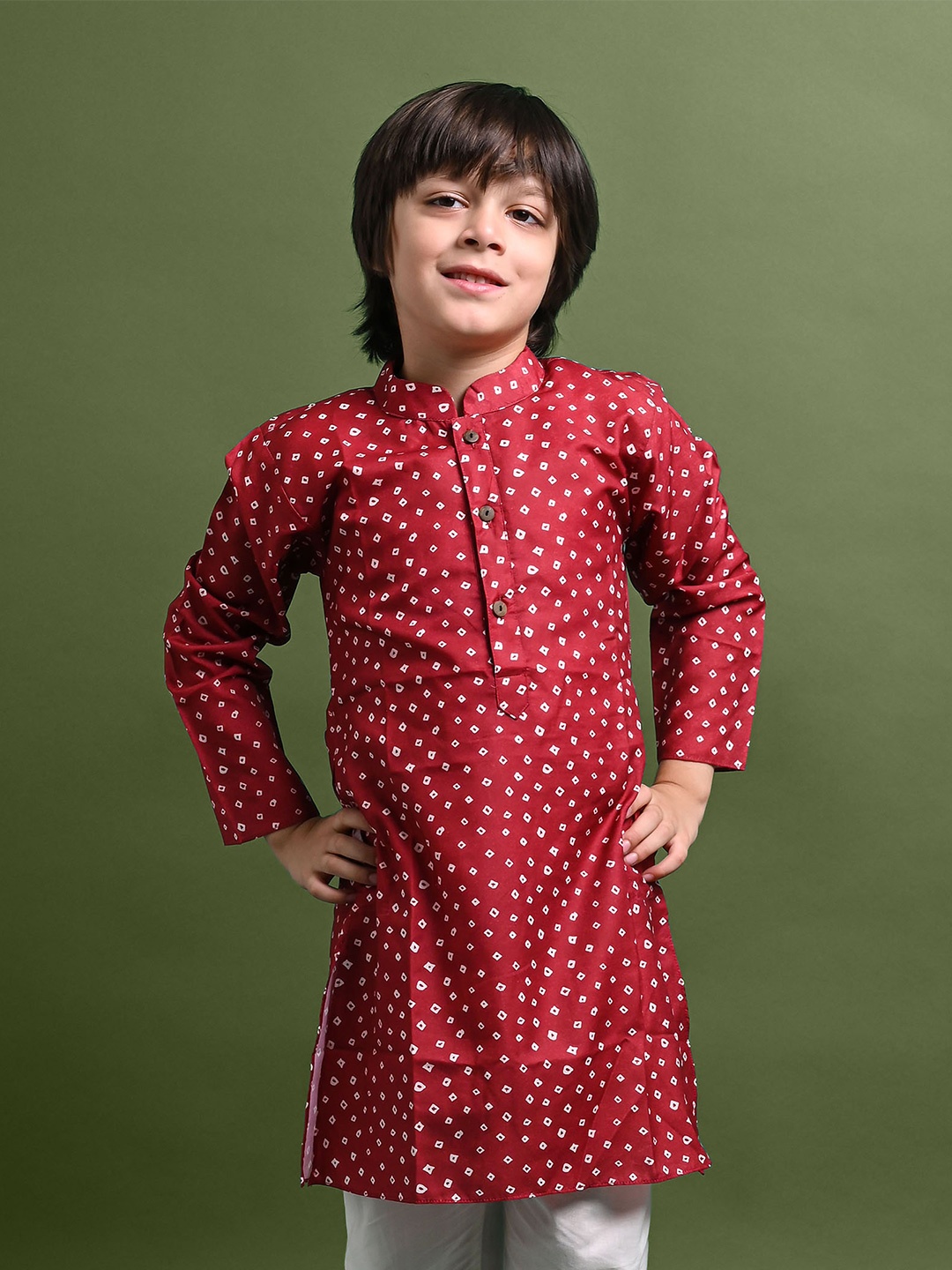 

VESHAM Boys Quirky Printed Mandarin Collar Straight Kurta, Maroon