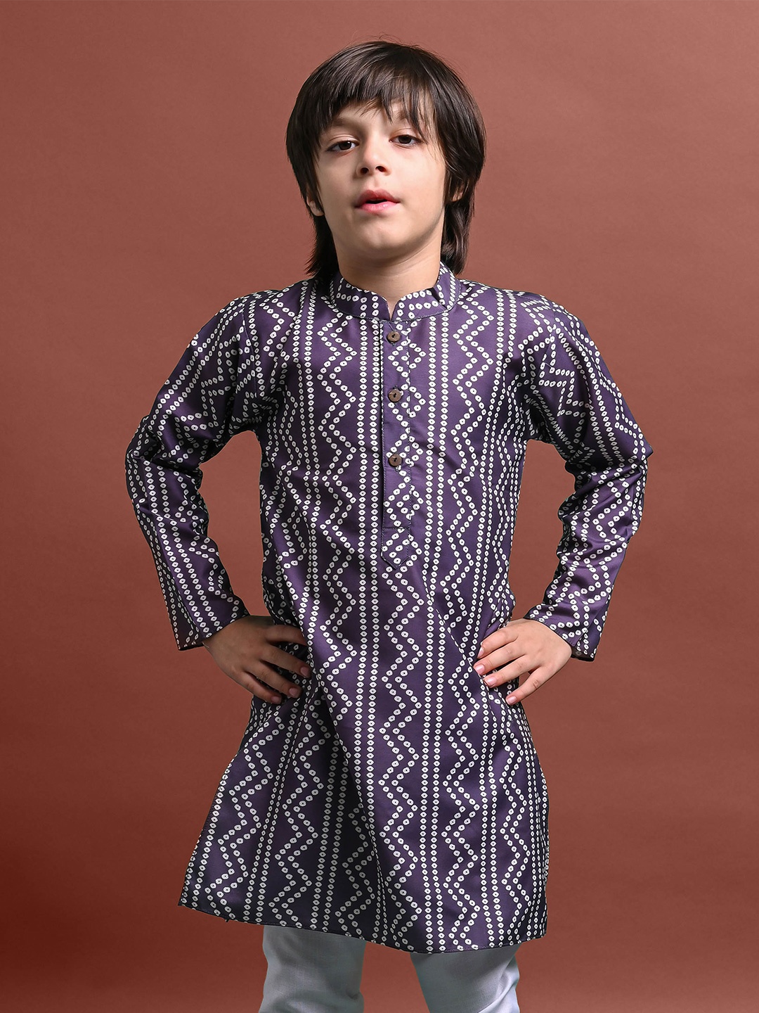 

VESHAM Boys Geometric Printed Modal Kurta, Purple