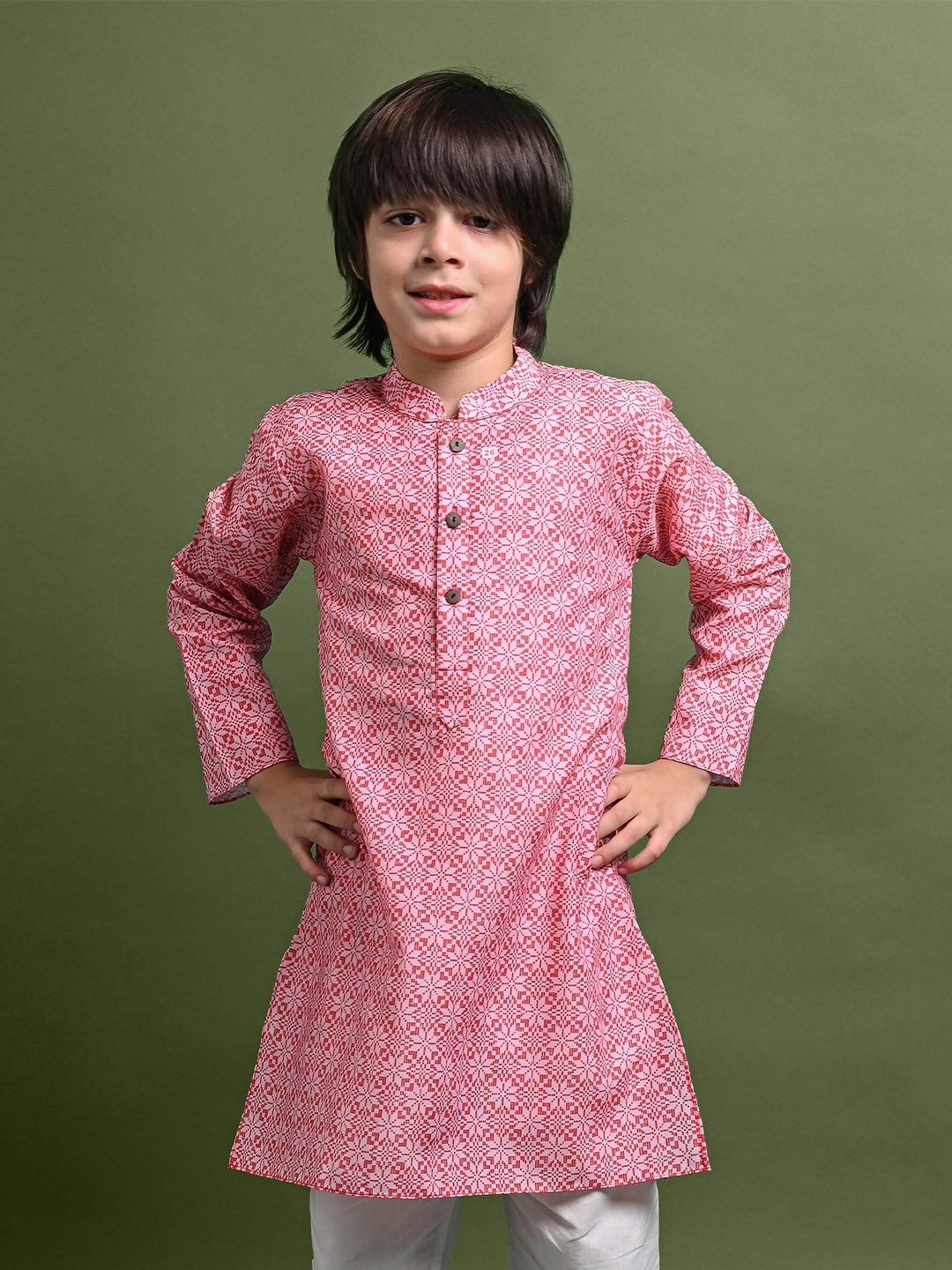 

VESHAM Boys Pink Geometric Printed Kurta