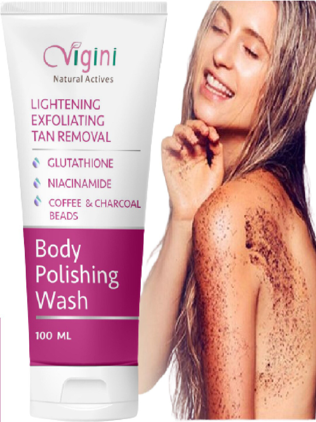 

Vigini Body Polishing Skin Exfoliator Coffee Scrub Wash 100ml, Pink