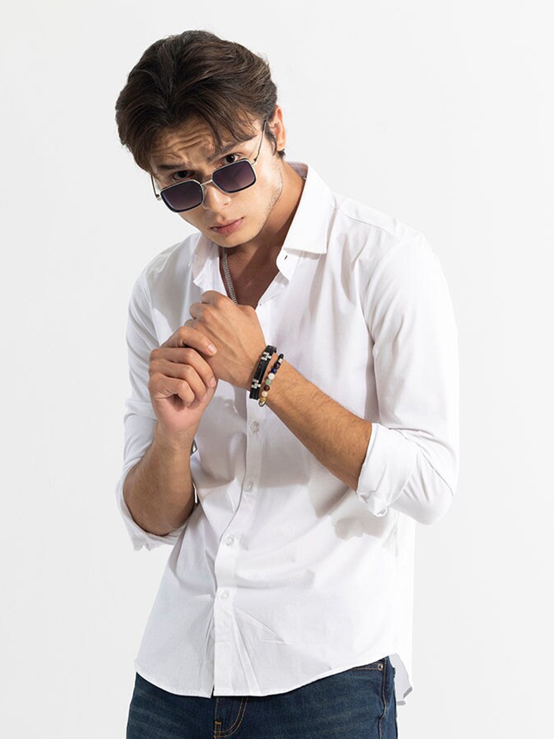 

Snitch Classic Slim Fit Cotton Casual Shirt, White