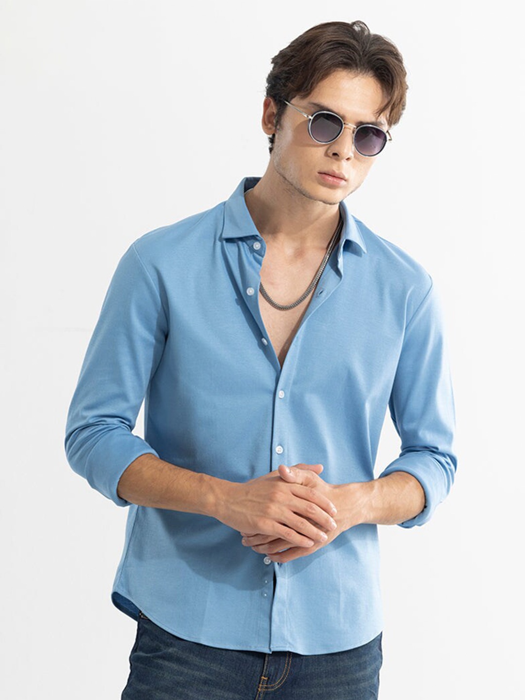 

Snitch Blue Classic Slim Fit Cotton Casual Shirt