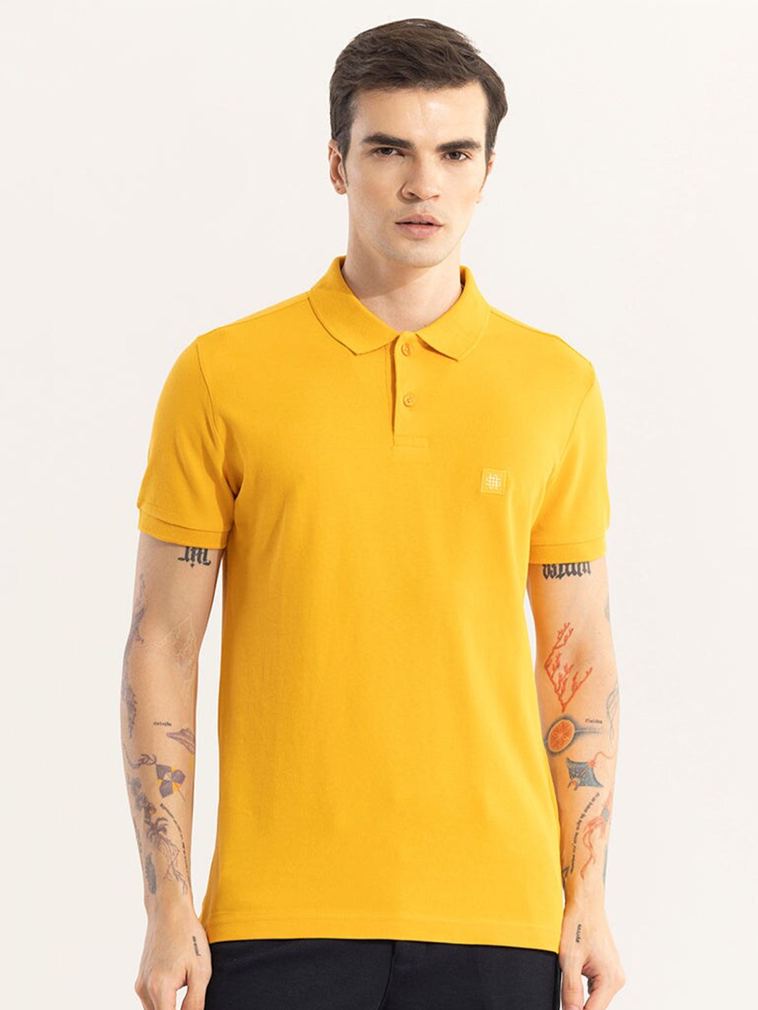 

Snitch Yellow Polo Collar Slim Fit Cotton T-shirt