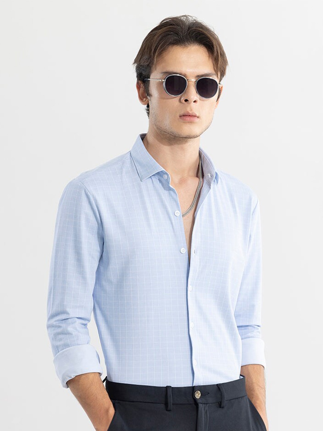 

Snitch Classic Checked Slim Fit Cotton Casual Shirt, Blue