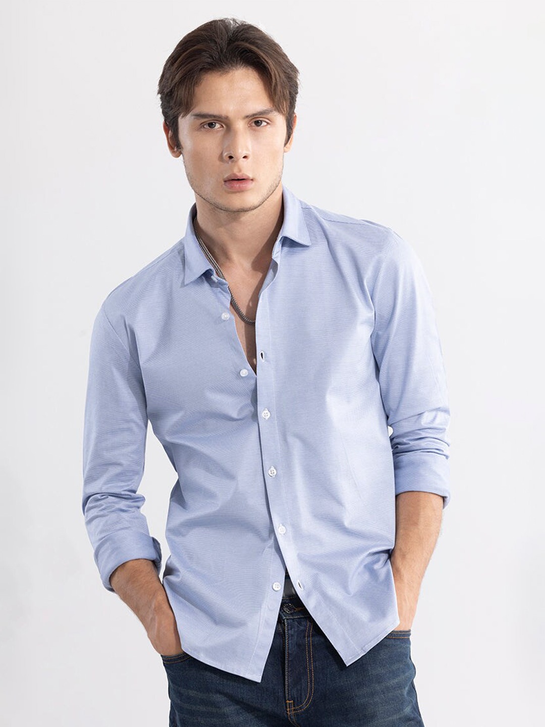

Snitch Classic Slim Fit Cotton Casual Shirt, Blue