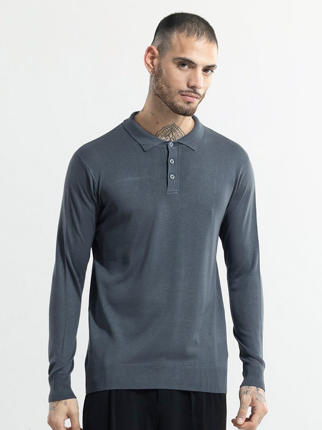 

Snitch Charcoal Polo Collar Slim Fit Cotton T-shirt