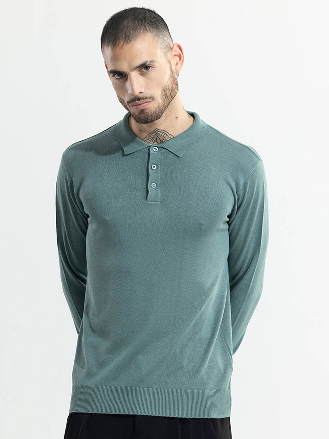 

Snitch Green Polo Collar Slim Fit Cotton T-shirt