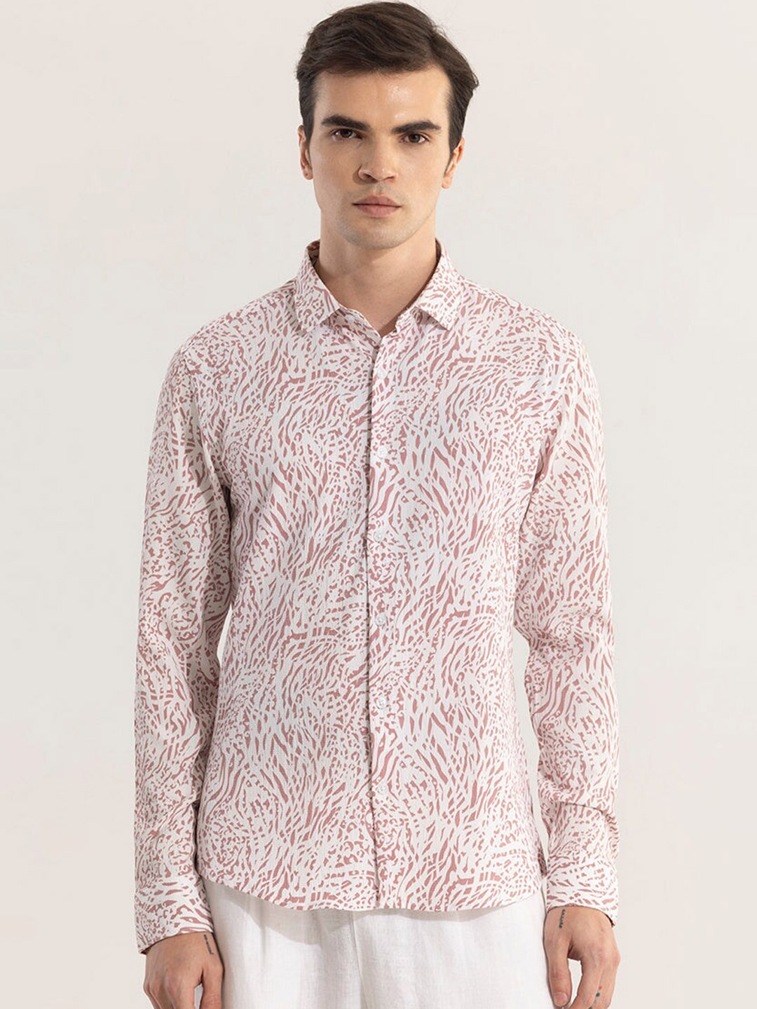 

Snitch Classic Slim Fit Abstract Printed Casual Shirt, Pink