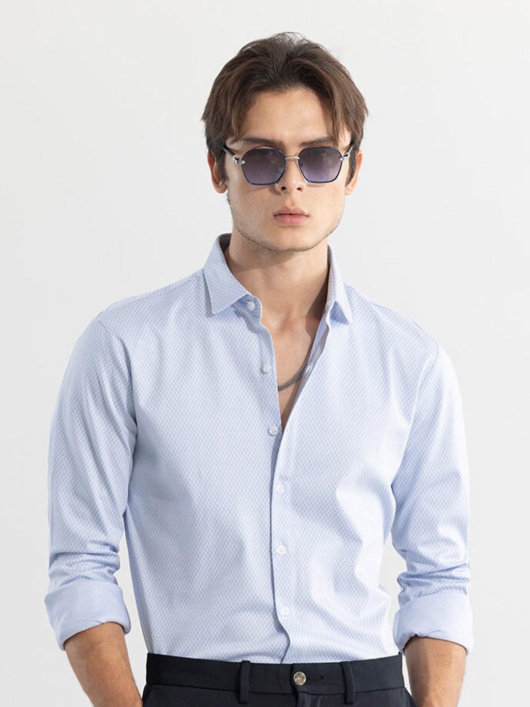 

Snitch Blue Classic Slim Fit Micro Ditsy Printed Cotton Casual Shirt