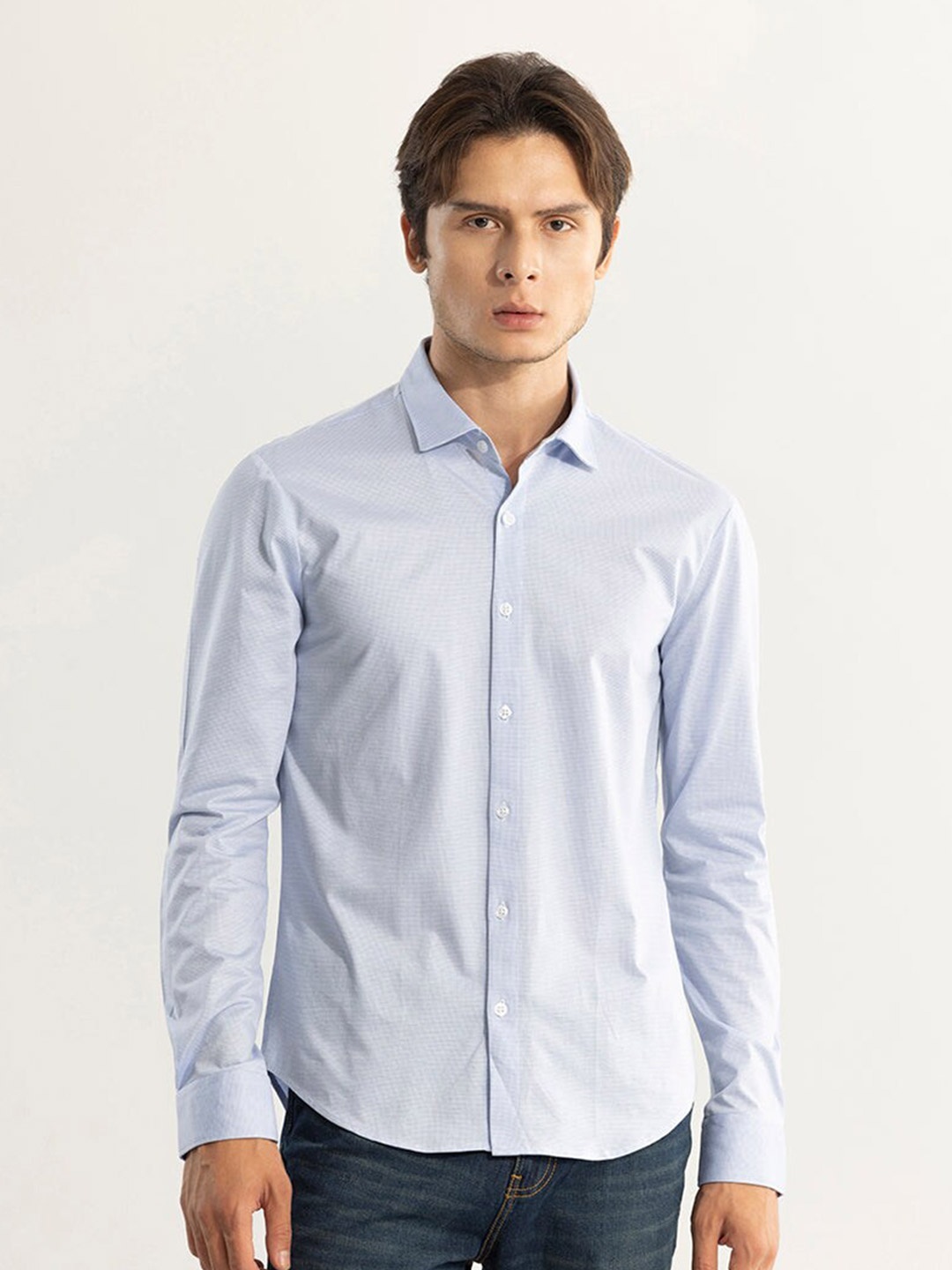 

Snitch Blue Classic Slim Fit Textured Casual Shirt
