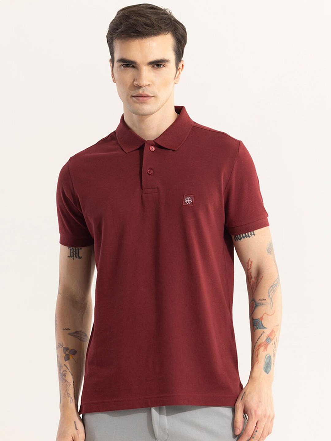 

Snitch Maroon Polo Collar Slim Fit Cotton T-shirt