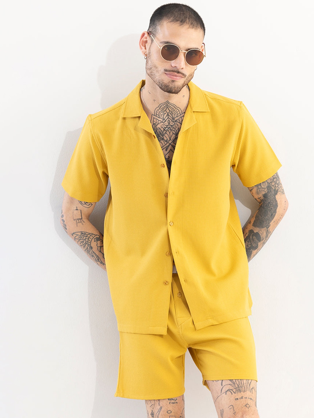 

Snitch Self Design Pure Cotton Shirt & Shorts, Yellow