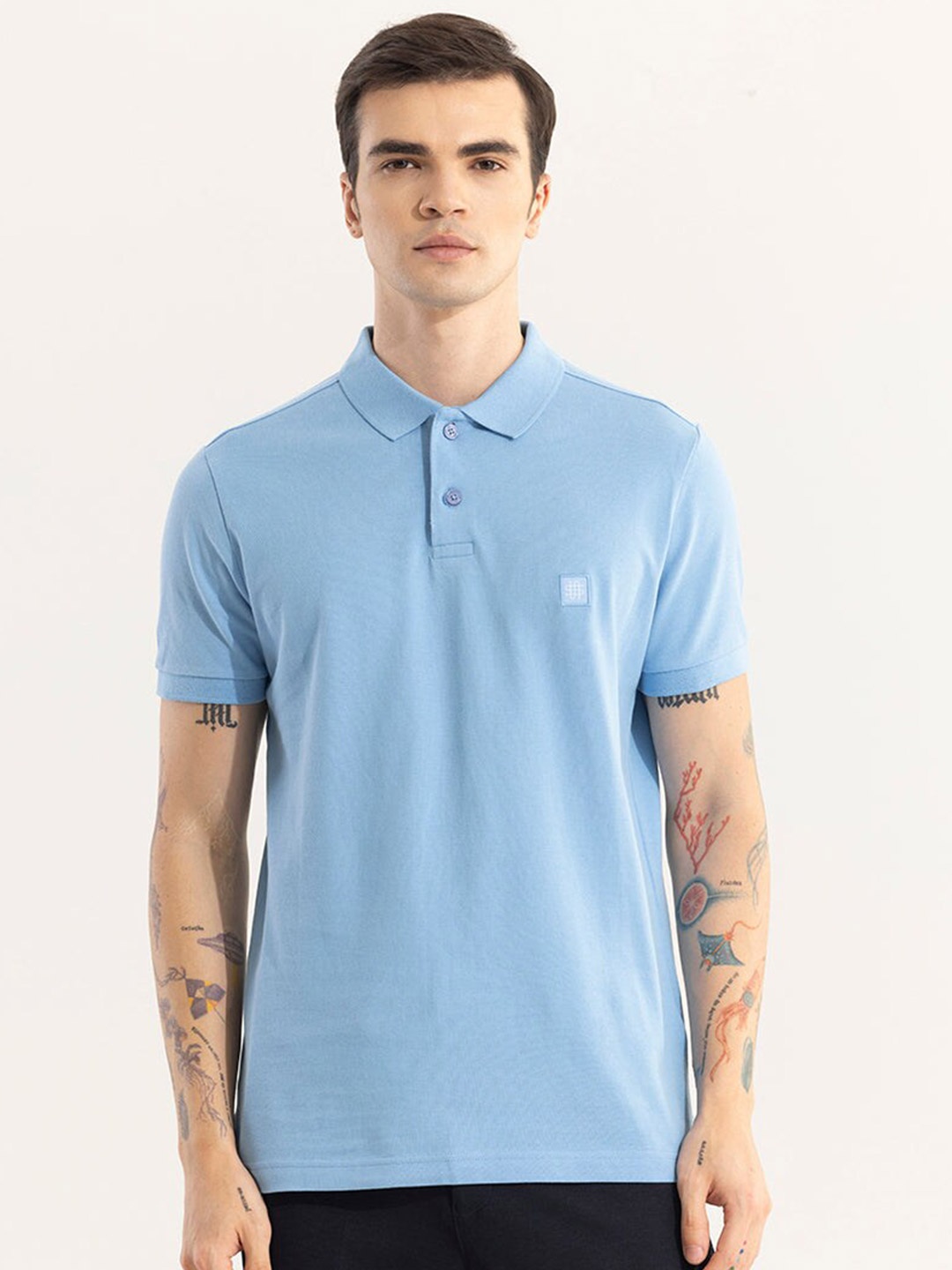 

Snitch Blue Polo Collar Slim Fit Cotton T-shirt