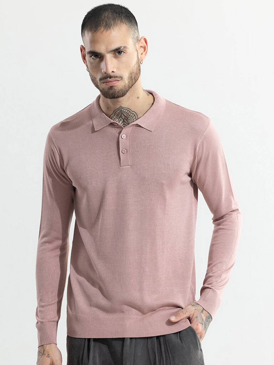 

Snitch Mauve Polo Collar Slim Fit Cotton T-shirt