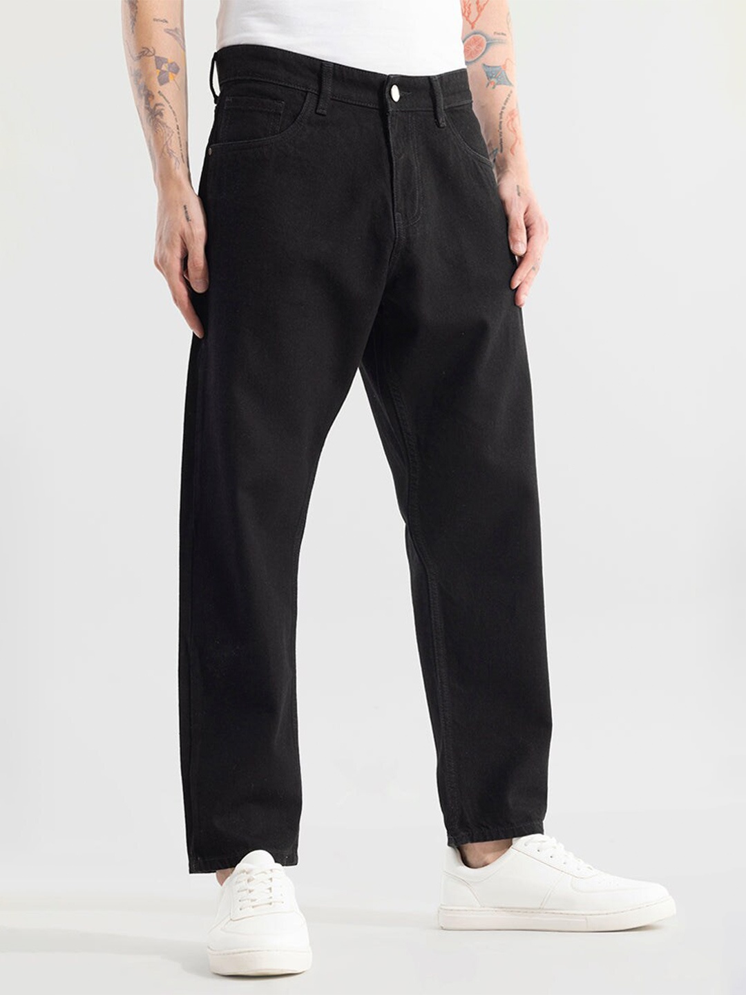 

Snitch Men Mid-Rise Relaxed Fit Clean Look Stretchable Jeans, Black