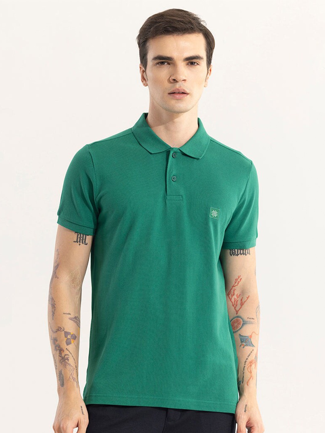 

Snitch Green Polo Collar Slim Fit Cotton T-shirt