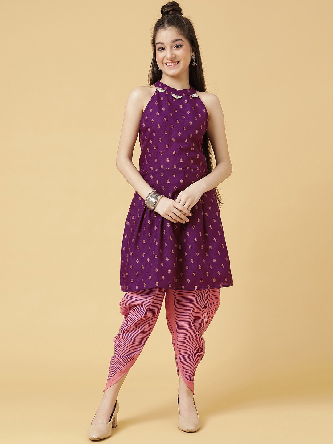 

BAESD Girls Floral Printed Regular Kurta with Dhoti Pants, Purple