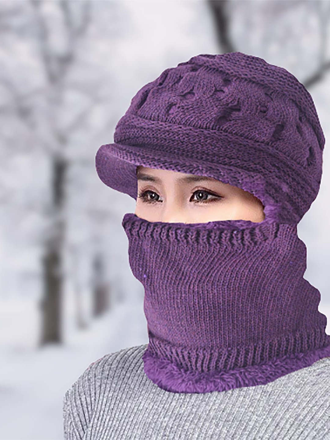 

SYGA Women Self Design Woollen Balaclava, Violet