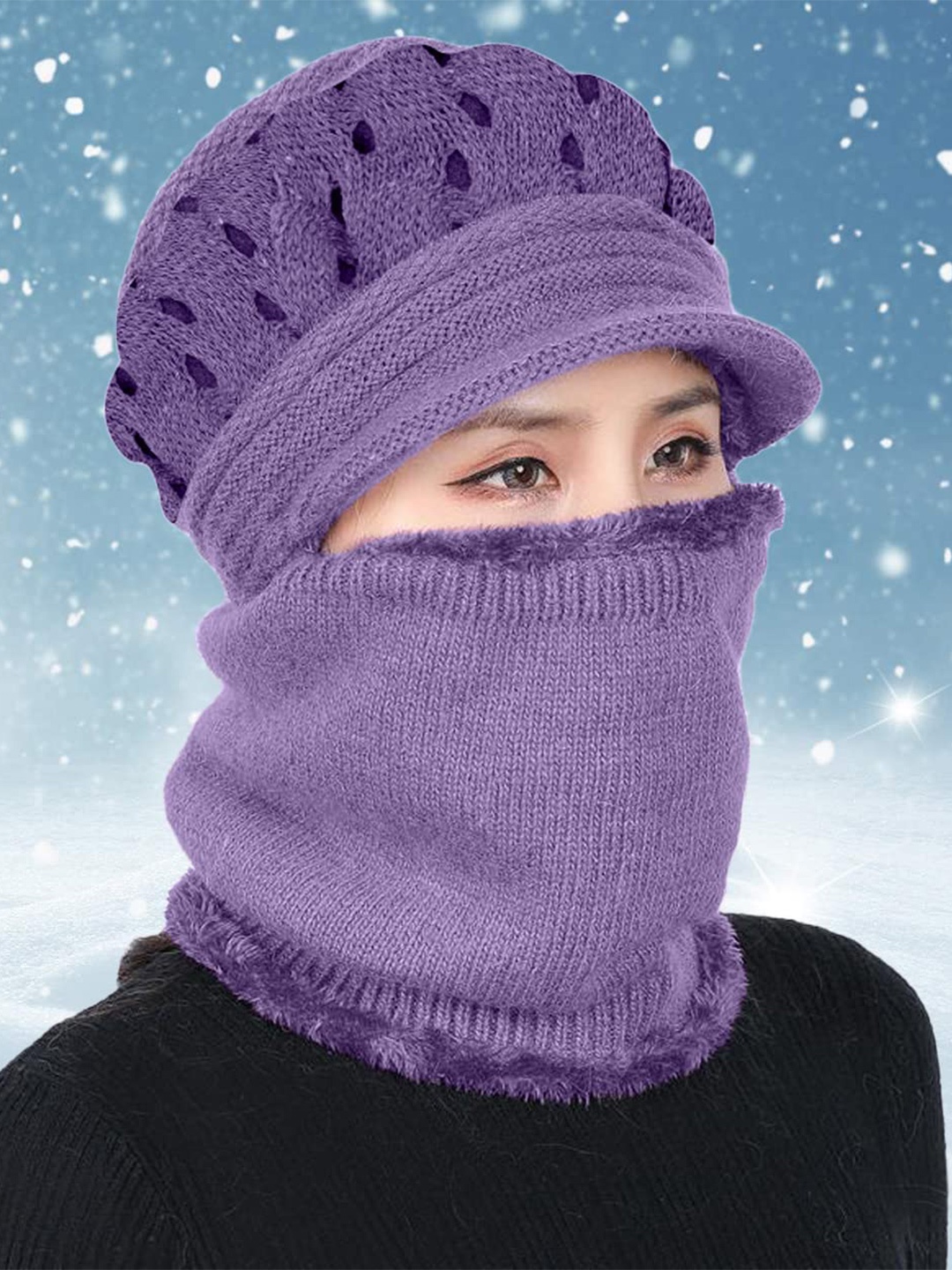 

SYGA Women Self Design Woollen Balaclava, Purple