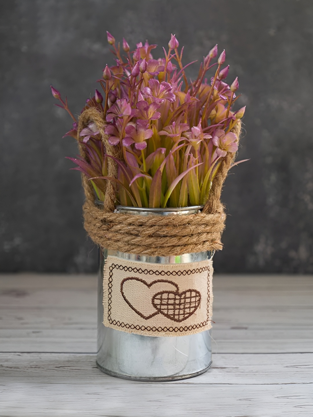 

DecorTwist Metal Planter Pot With Flowers, Silver