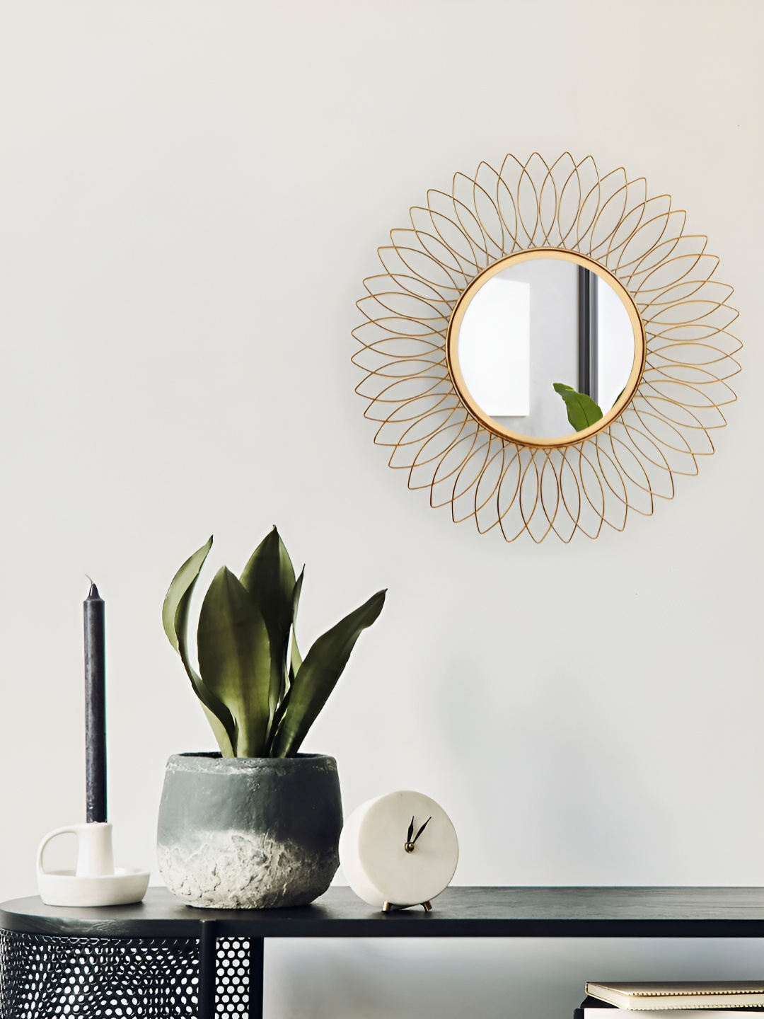 

DecorTwist Metal Round Framed Decorative Wall Mirrors, Beige