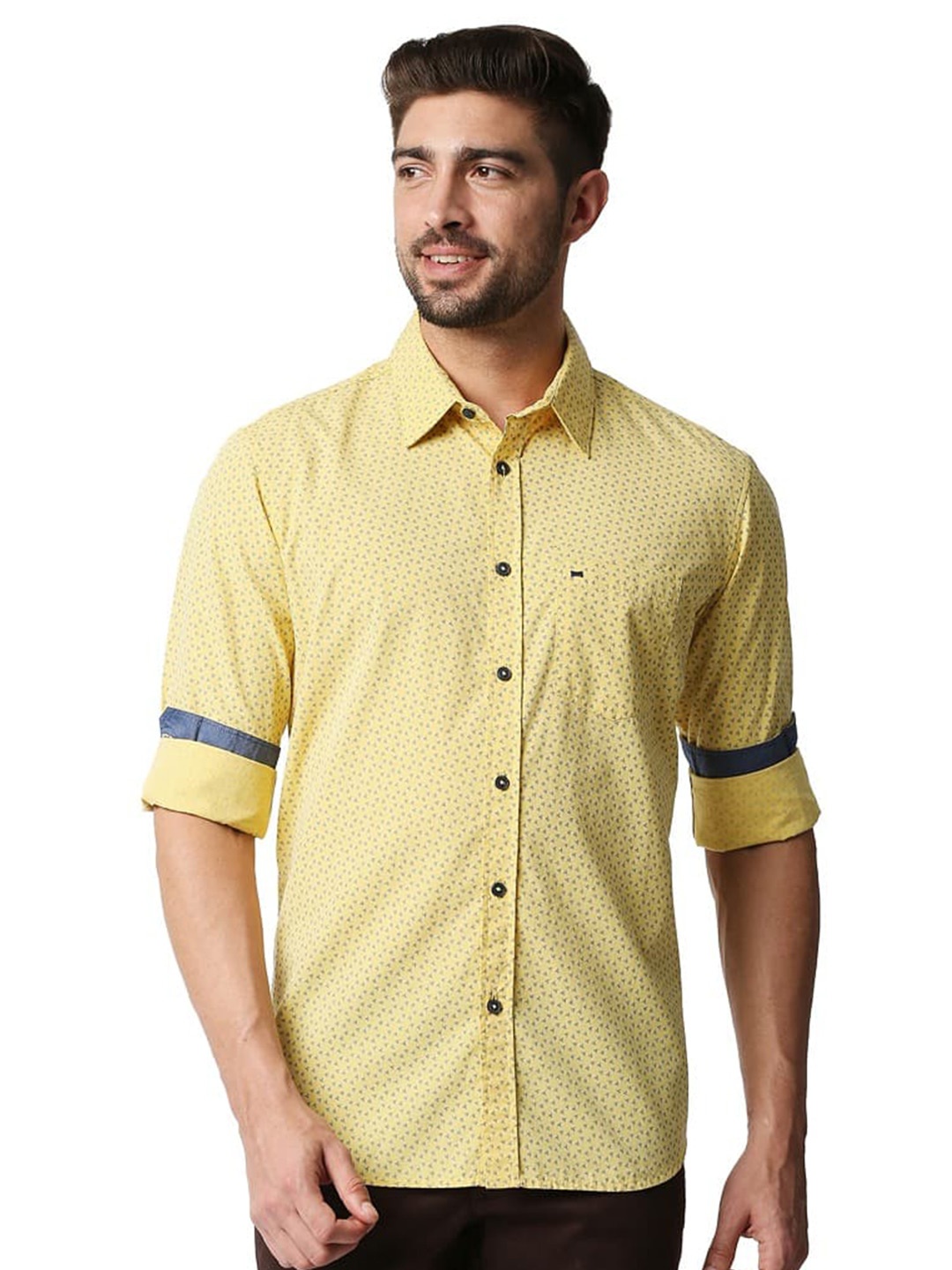 

Basics Slim Fit Cotton Printed Casual Shirt, Yellow