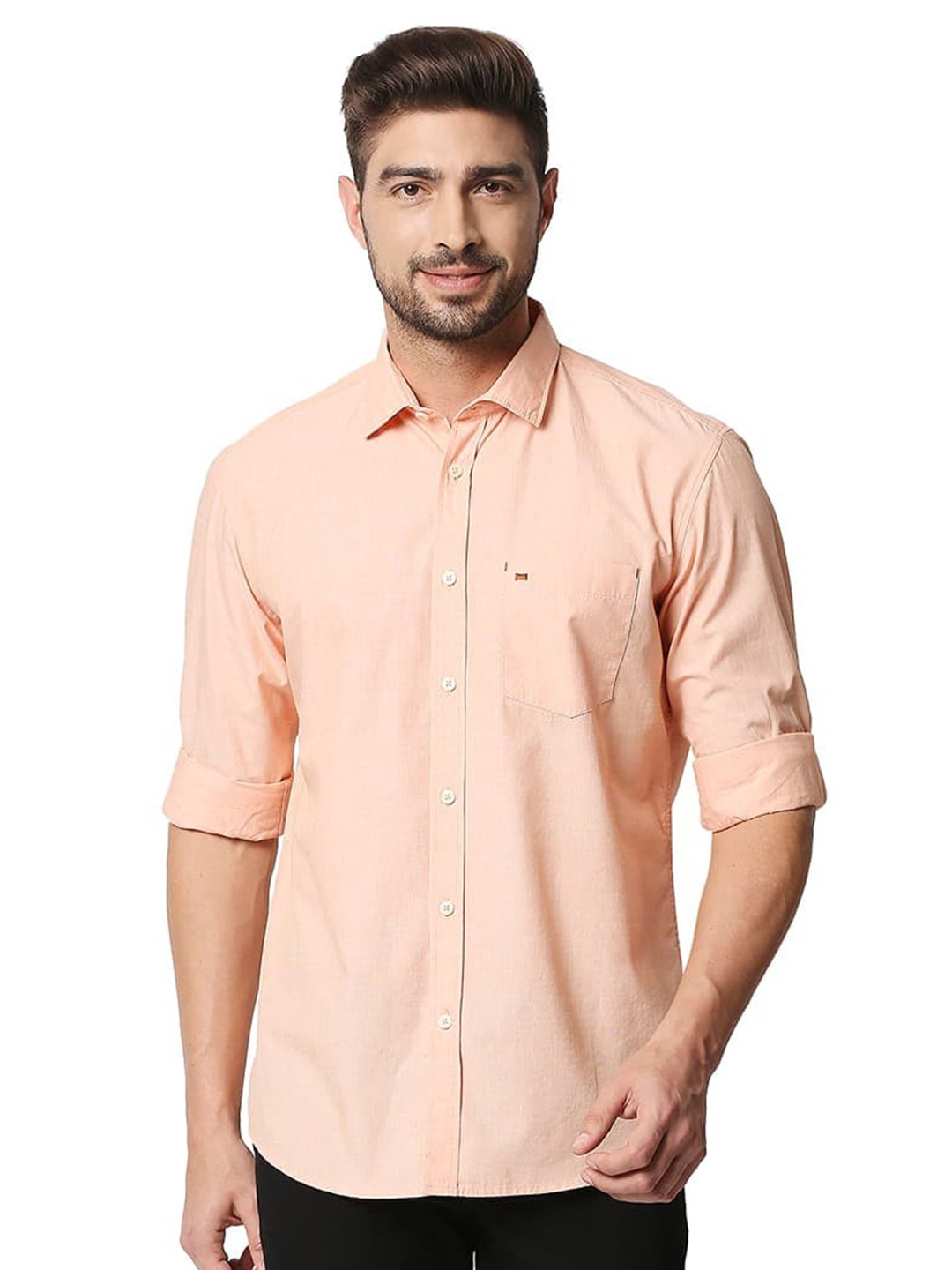 

Basics Men Orange Slim Fit Cotton Casual Shirt