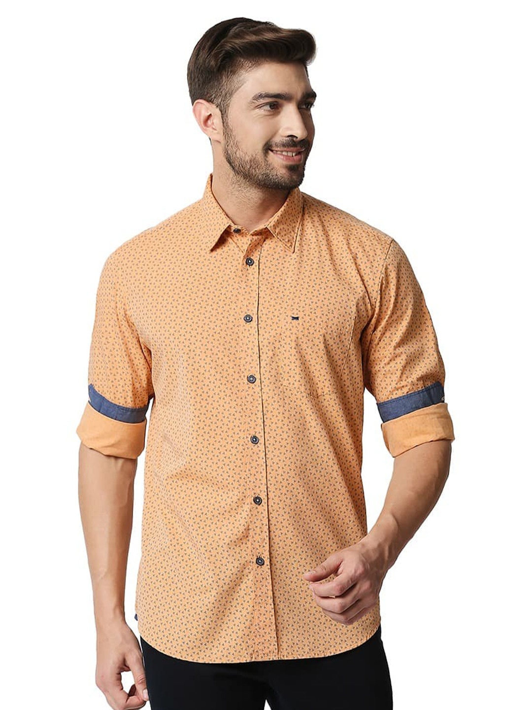 

Basics Slim Fit Printed Cotton Casual Shirt, Orange