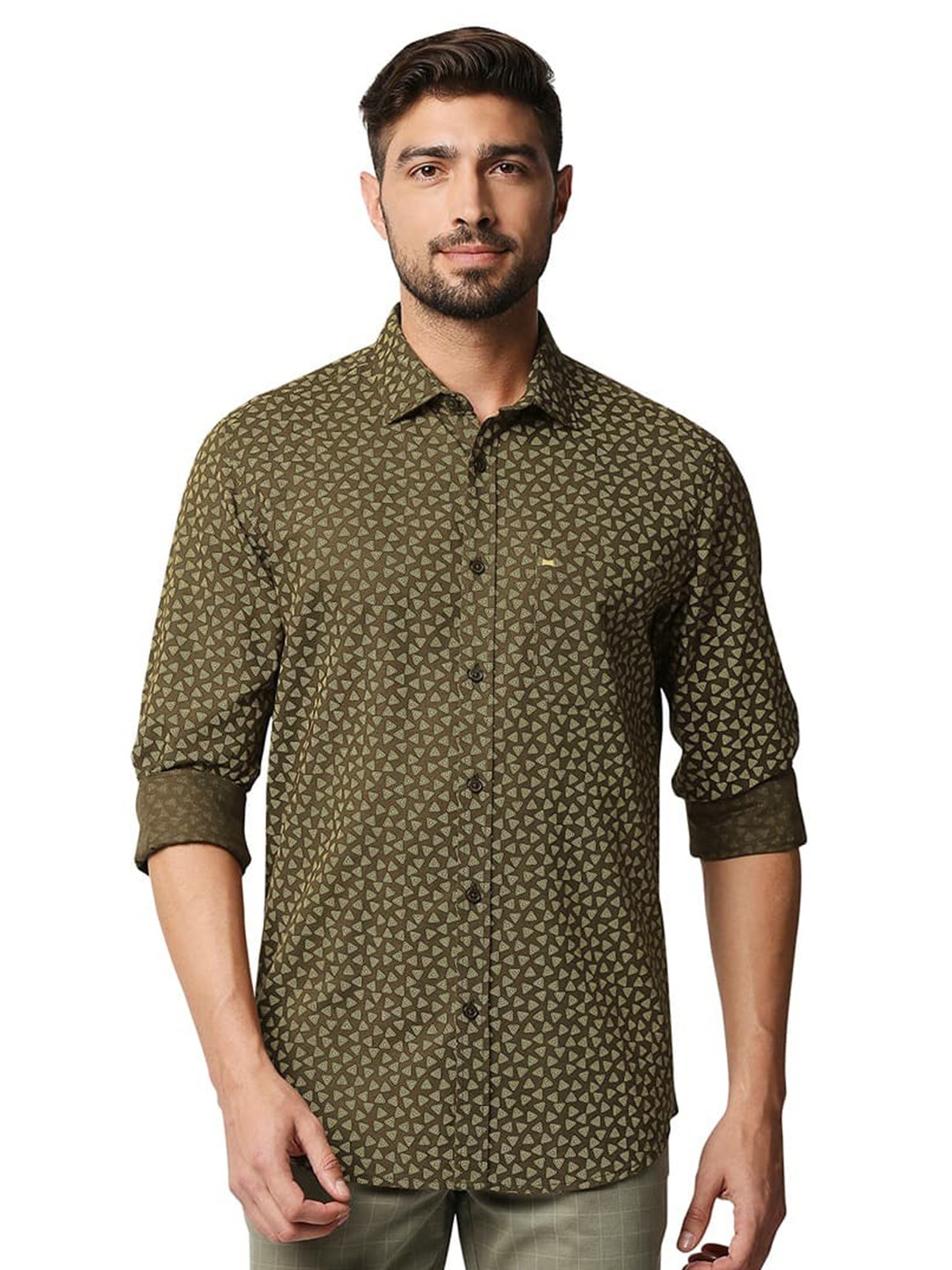 

Basics Slim Fit Micro Ditsy Printed Cotton Casual Shirt, Brown