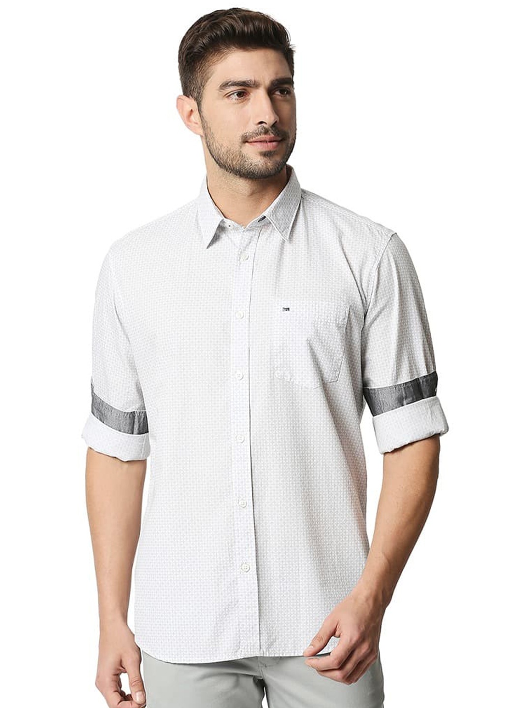 

Basics Slim Fit Checked Cotton Casual Shirt, Grey