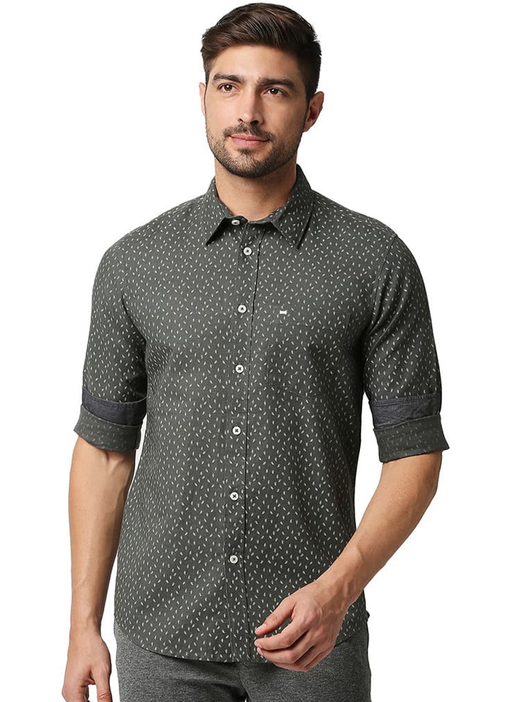 

Basics Printed Slim Fit Opaque Printed Casual Cotton Shirt, Grey