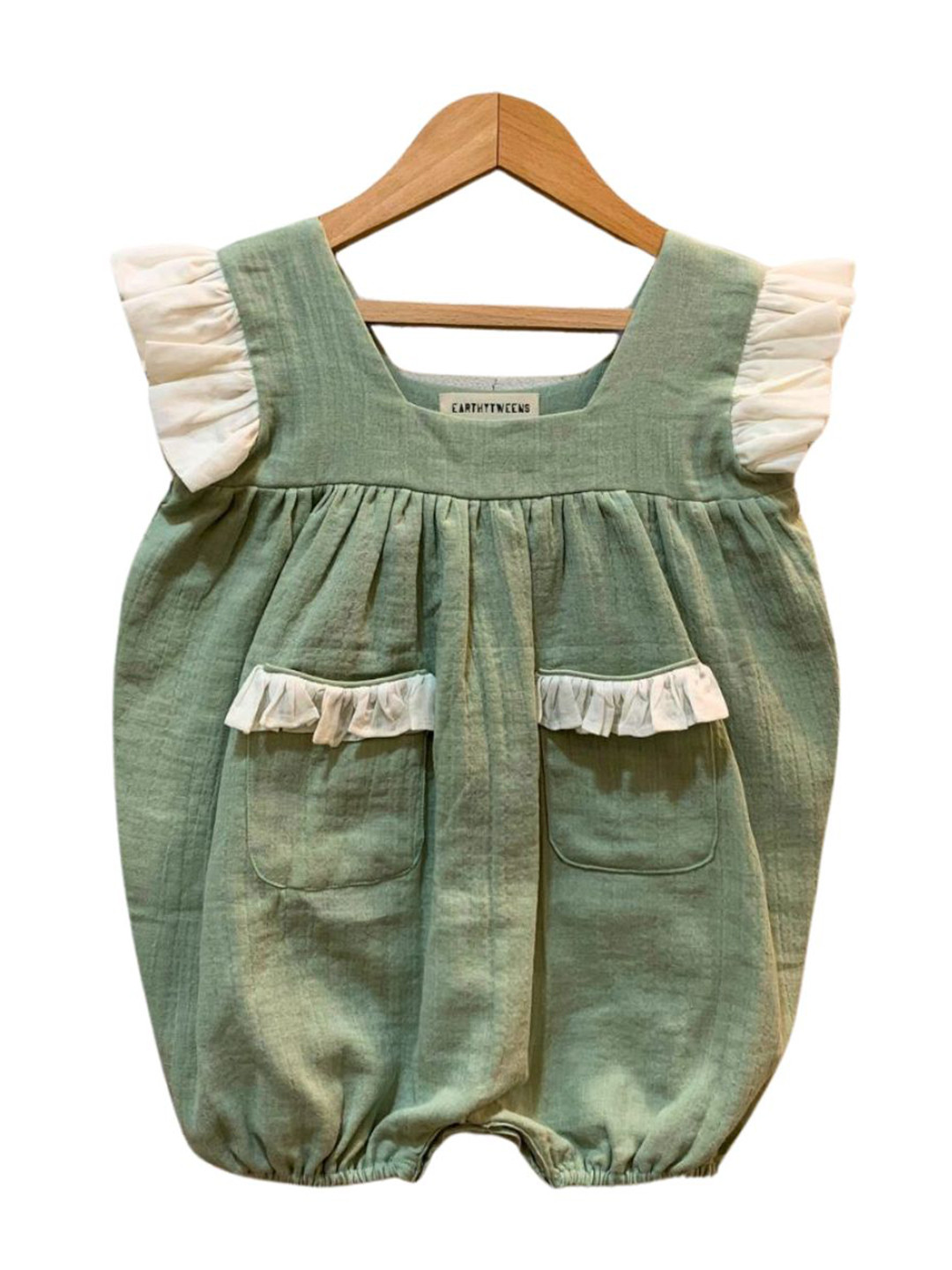 

BAESD Infant Girls Double Cotton Frill Rompers, Green