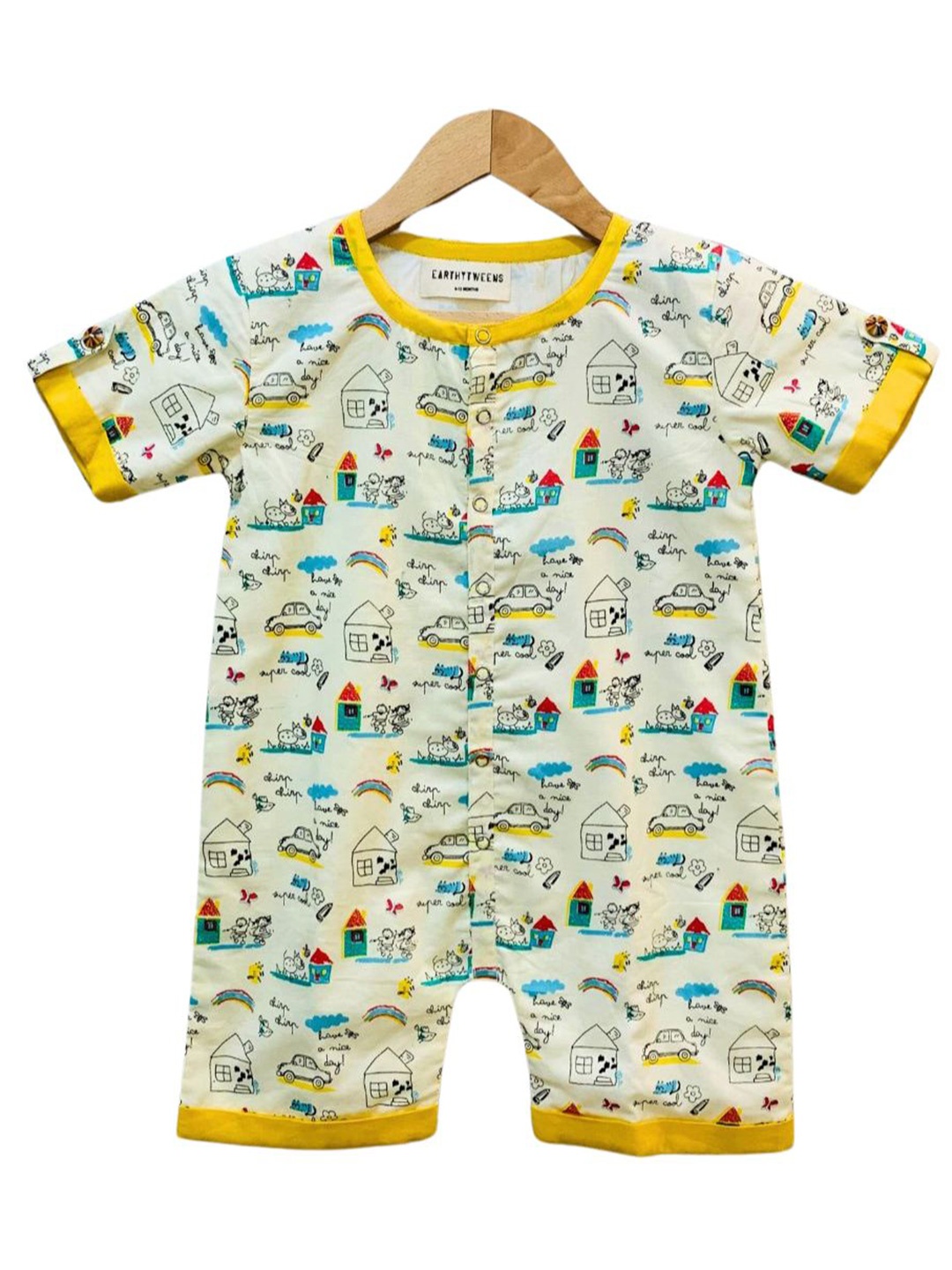 

BAESD Infant Boys Conversational Printed Cotton Standard-Fit Rompers, Yellow