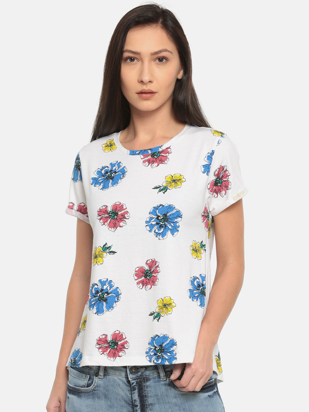 

Pepe Jeans Women White Floral Print A-Line Top