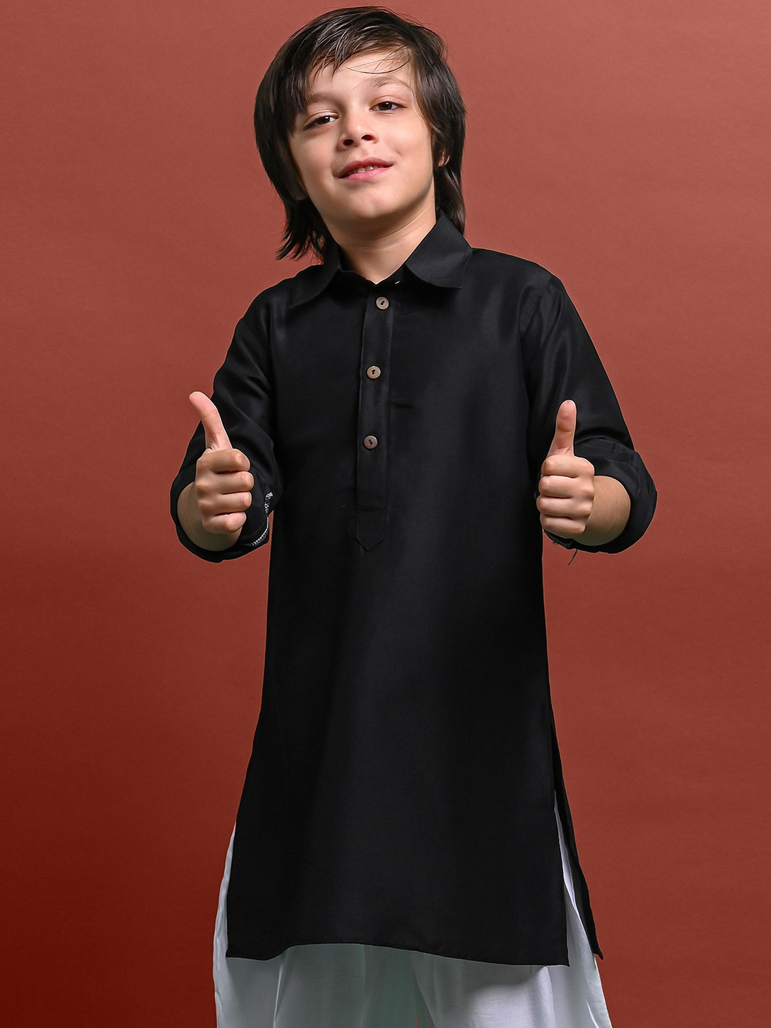 

VESHAM Boys Shirt Collar Straight Kurta, Black