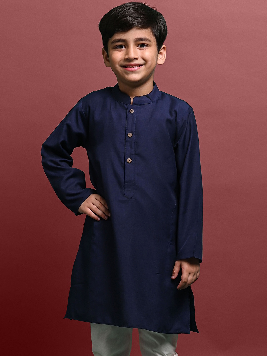 

VESHAM Boys Mandarin Collar Straight Kurta, Navy blue